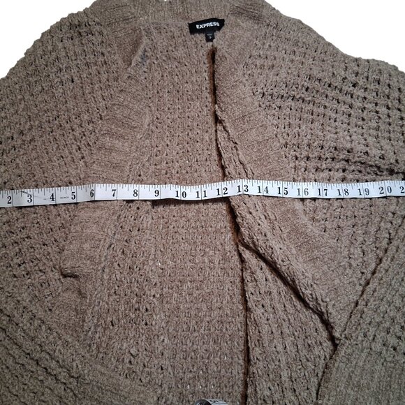 Express Long Chunky Oversized Knit Open-Front Cardigan – Size S/P– Beige - Picture 6 of 7